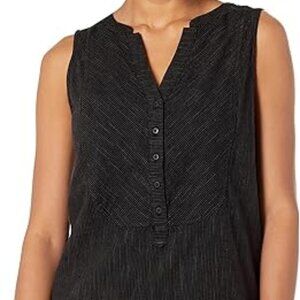 PRANA black striped cotton button up sleeveless top